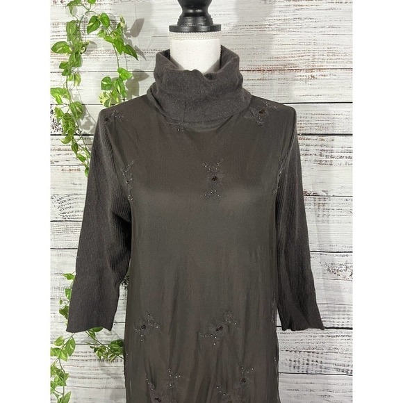 Sundance Dress sz Medium Brown Rabbit Hair Lace Sequins Knee Modest Midi Boho - Picture 3 of 14